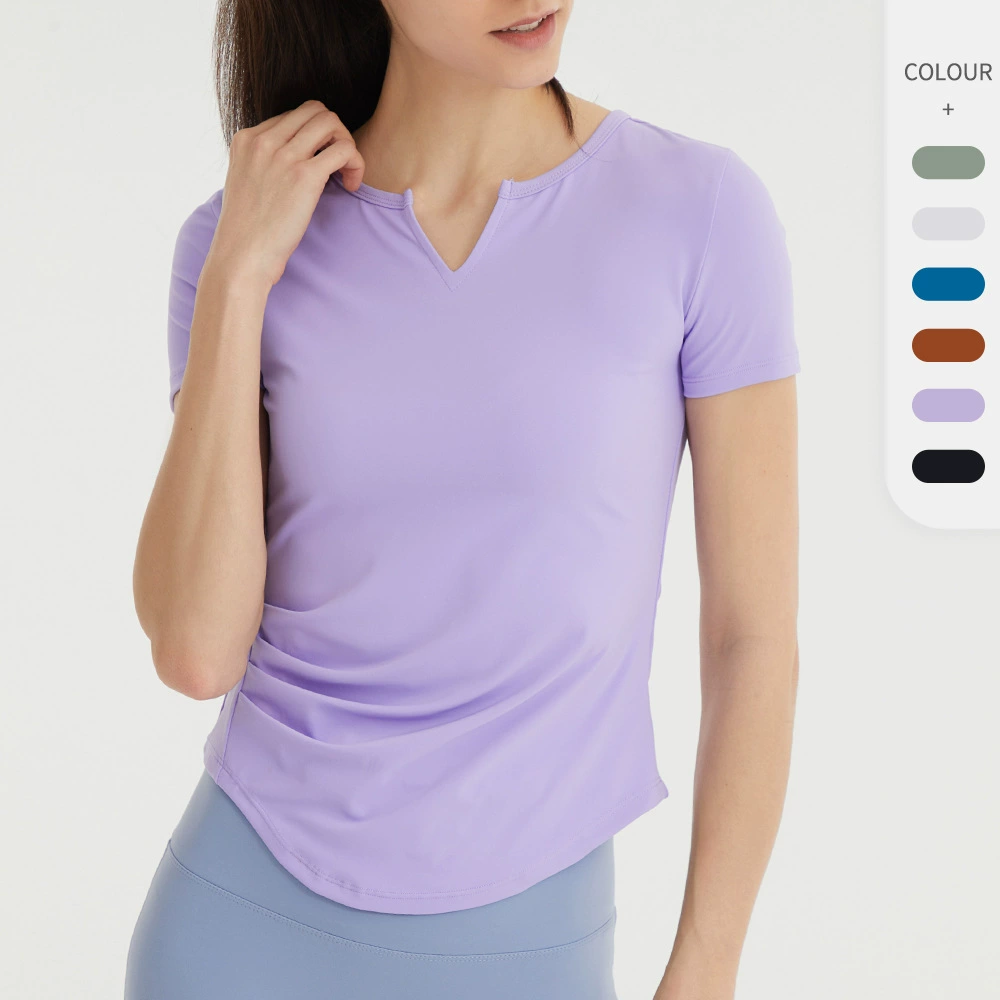 Весенне-летняя Женская приталенная быстросохнущая дышащая Спортивная футболка с короткими рукавами для йоги, плиссированный Приталенный топ для бега и фитнеса JY114