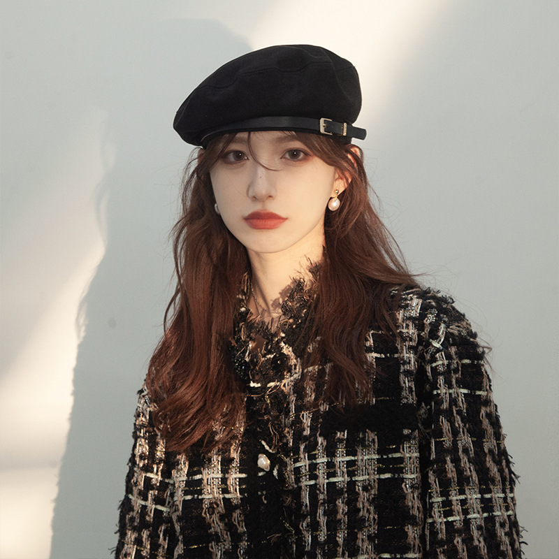 Gran Bretaña botón de cinturón boina nicho mujer de seda japonés retro boina inns red artista sombrero de moda