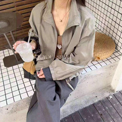 韩系复古立领格纹卷边拉链短款外套女2025秋季新款工装夹克上衣