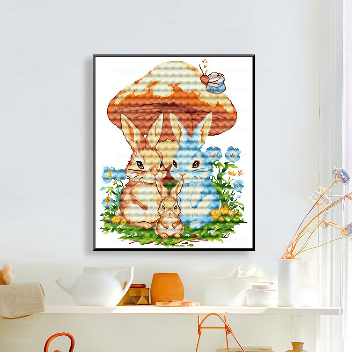 Estilo transfronterizo Mona Lisa Royal Cross Stitch Rabbit Family Dormitorio Estilo cálido Punto de cruz Bordado a mano image 2