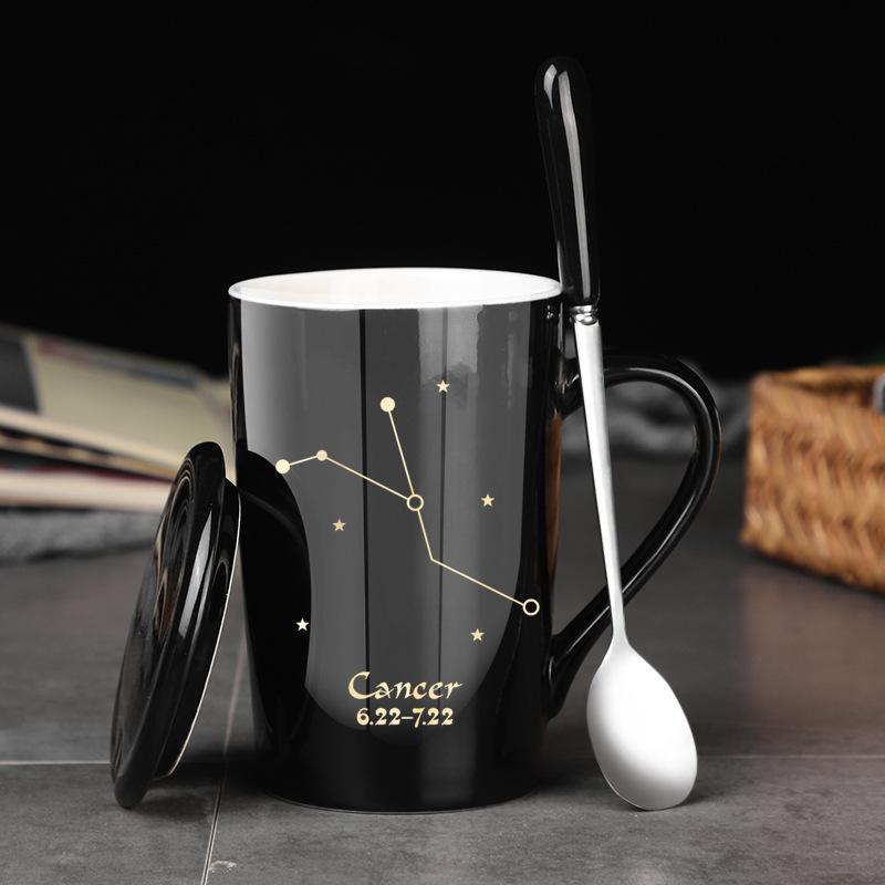 Ceramic Zodiac Mug Set With Lid And Spoon, Large Gift Box Cup_voghion.com