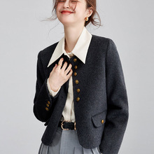 赫本风百搭双面呢2024秋冬新款羊毛呢大衣短款灰色外套女装时髦
