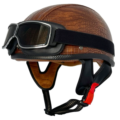 Motosiklet kaskı (dəbilqə) – certification retro helmet men's and - brown-crocodile-leather-helmet-square-retro-mirror-m