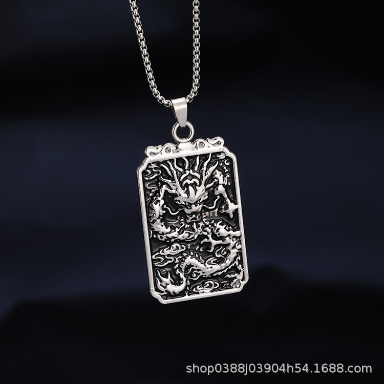 2025 New Zodiac Dragon Men's Titanium Steel Necklace Dragon Pendant Long Woolen Chain Pendant Trendy Women's Jewelry