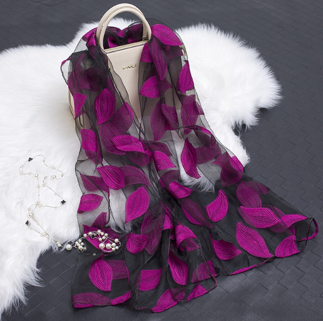 2025 Autumn and Winter Korean Style Organza Flower Cut Silk Scarf Fashionable and Versatile Dual-Purpose Scarf Long Shawl Wholesale