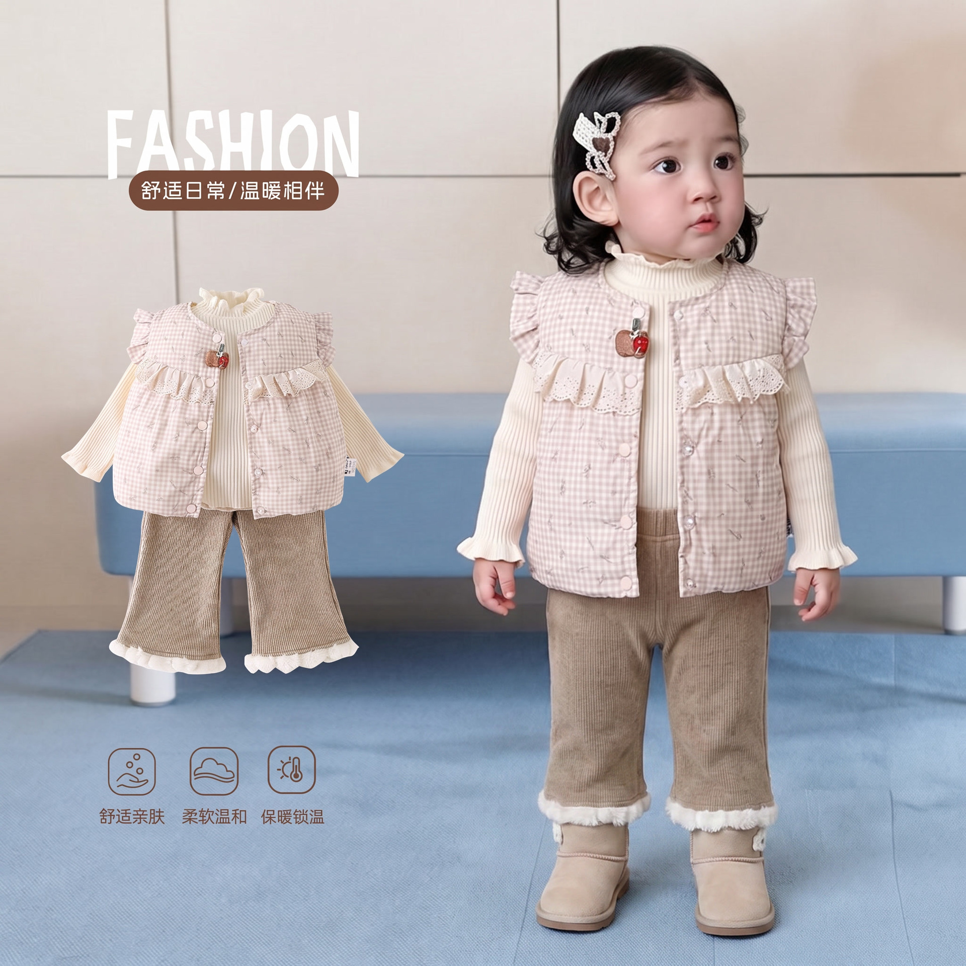Baby Girl down Vest, Baby Warm Jacket, Lightweight Winter Lace Vest, White Duck down Kidsren's down Vest