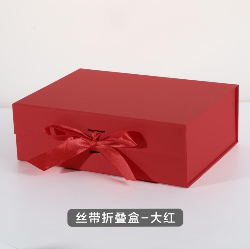 触感纸书型折叠盒空盒大号磁铁翻盖丝带折叠盒一片式服装礼物盒|undefined