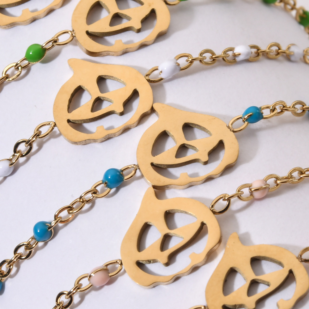 13g Weight Bracelets Classification 1 Piece Quantity Party, Festival Occasion Stainless Steel Material Halloween Festival Pumpkin Pattern Women's Gender Plating, Hollow Out Design Cool Style Style Cool Style Pumpkin Stainless Steel Bracelets In Bulk Stainless Steel Bracelets Halloween 7