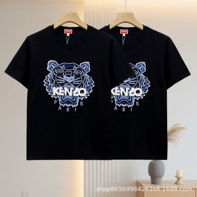 Complete Set of Three Labels, 26 Ken Tiger Head Couple Style Embroidered Letter Tiger Head Short-Sleeve T-Shirt, Round Neck, Versatile, Cross-Border Supply Complete Set of Three Labels, 26 Ken Tiger Head Couple Style Embroidered Letter Tiger Head Short-Sleeve T-Shirt, Round Neck, Versatile, Cross-Border Supply