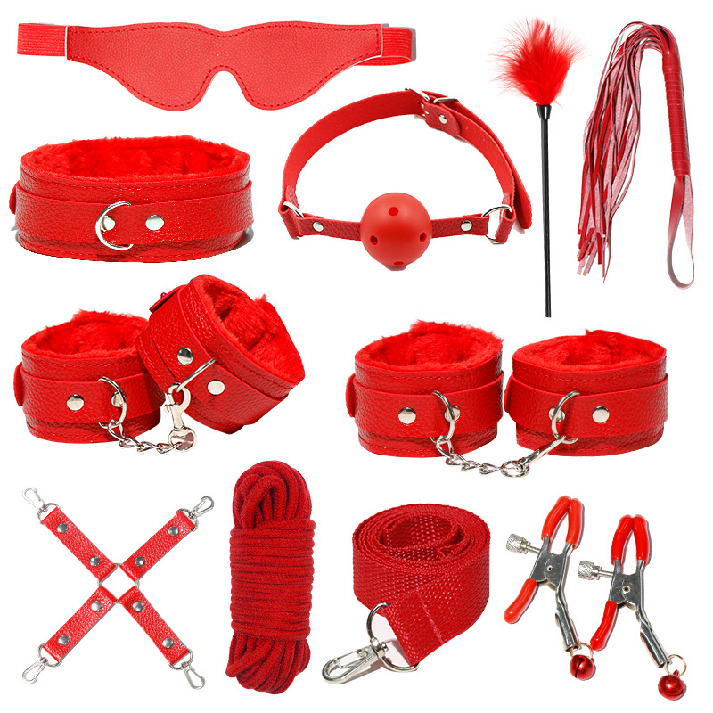 Juego de accesorios Jiuai SM incluido con esposas, látigo de cuero, tapón anal, suministros divertidos para habitaciones de parejas adultas, herramientas de juego sexual