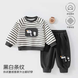 1-3岁儿童衣服宝宝衣服春秋韩版条纹卫衣卫裤分体套装安阳婴童装