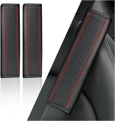 Seat belt shoulder pad, seatbelt shoulder pad, carbon - embossed-diamond-pattern-with-black-and-red-lines-1-pair-of-shoulder-pads-23cm
