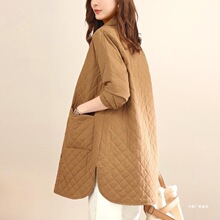 尾单女装秋冬文艺复古休闲菱形中长夹棉保暖棉衣外套氨纶