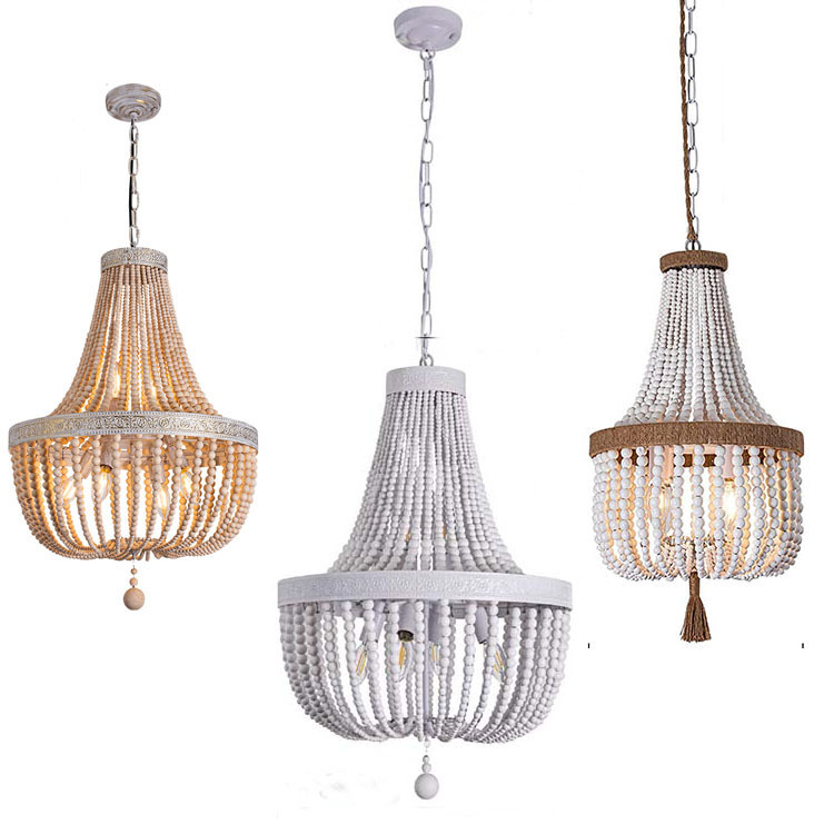 Cross-border retro creative wooden bead chandelier Bohemian bedroom living room pastoral kitchen dining hall lamp factory direct supply
