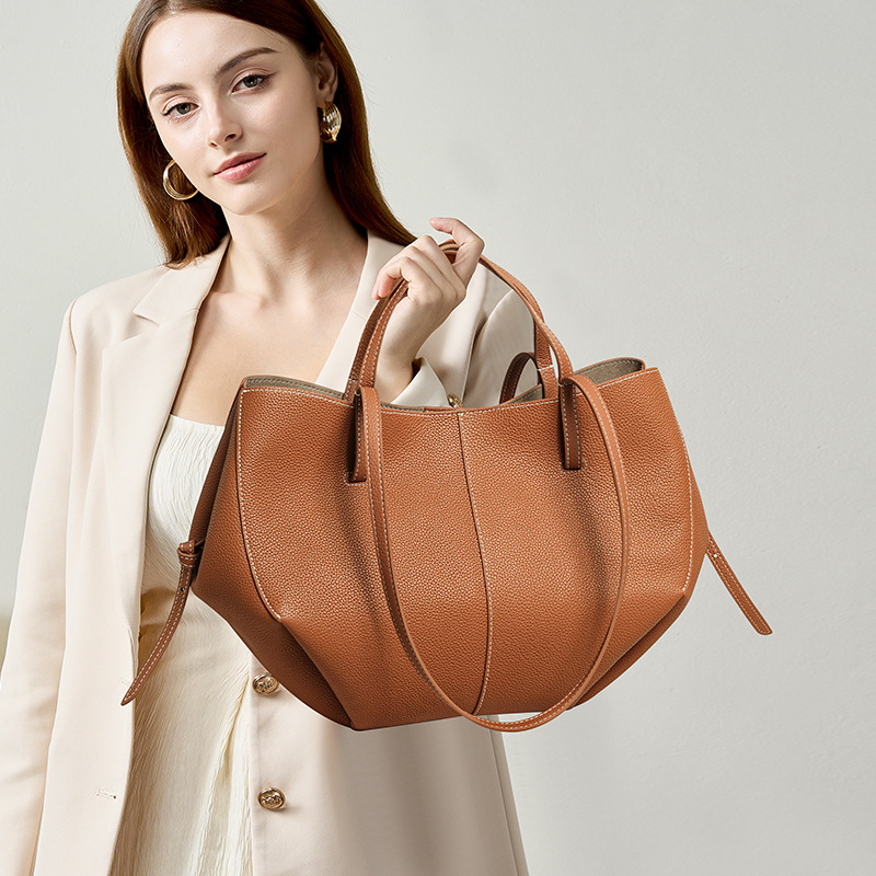 Versatile Niche Handbag Top Grain Cowhide Leather Women's Tote Bag Large Capacity Commuter Luxury Genuine Leather Shoulder Bag - Thumbnail 2