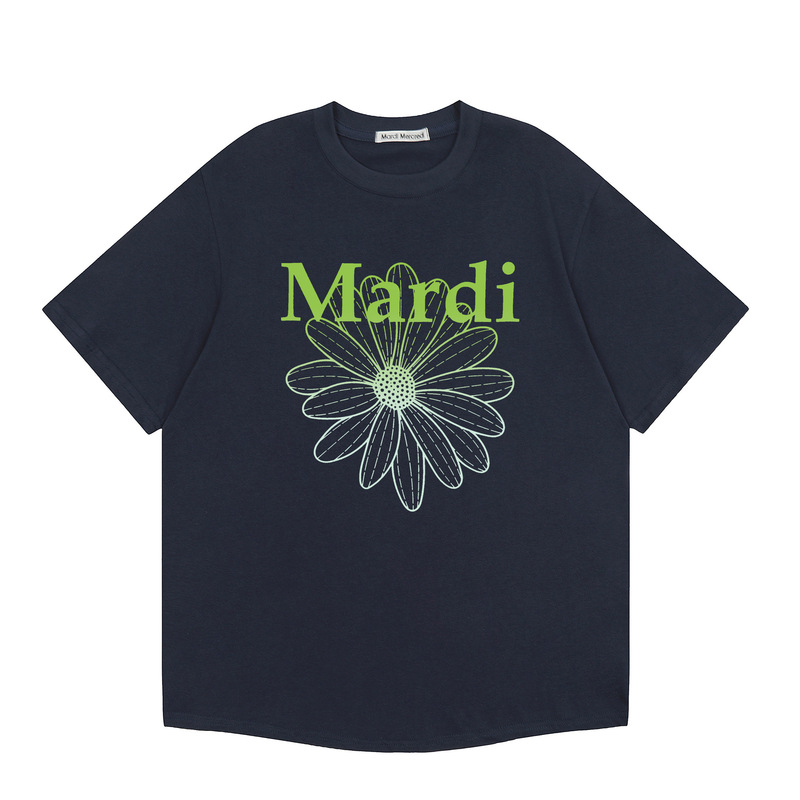 韓国マルディトレンディな半袖フラワープリントゴールドハイシルバー夏ラウンドネック純綿ルーズTシャツトップトレンディ|undefined