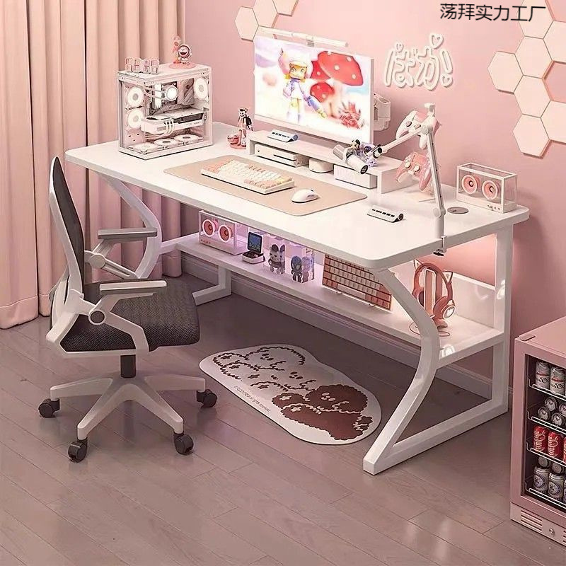 White Gaming Table Computer Table Desktop Home Office Desk and Chair Set Simple Bedroom Desk Learning Writing Desk