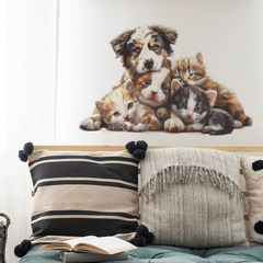 外貿卡通可愛小狗兒童臥室玄關宿舍家居裝飾牆貼貼紙自粘批發跨境