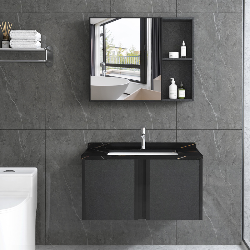 Gabinete de baño de aluminio espacio combinación moderno simple pequeño apartamento cuarto de baño lavabo espejo gabinete