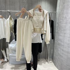 时尚休闲运动套装女秋季2025韩版新款长袖连帽外套洋气背心三件套