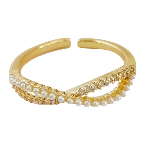 Fashionable and high-end micro-paved zircon open adjustable ring electroplated 14K real gold ring new hand jewelry factory