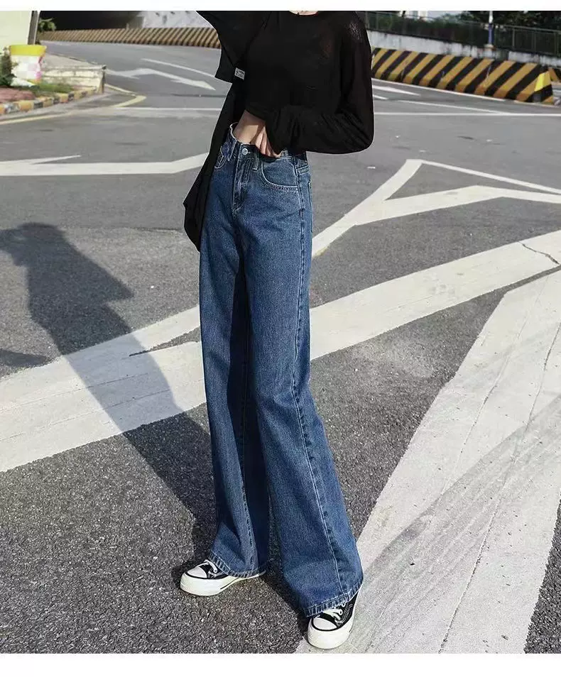 2022夏季新款牛仔裤女洋气高腰显瘦直筒宽松阔腿裤垂感拖地裤潮