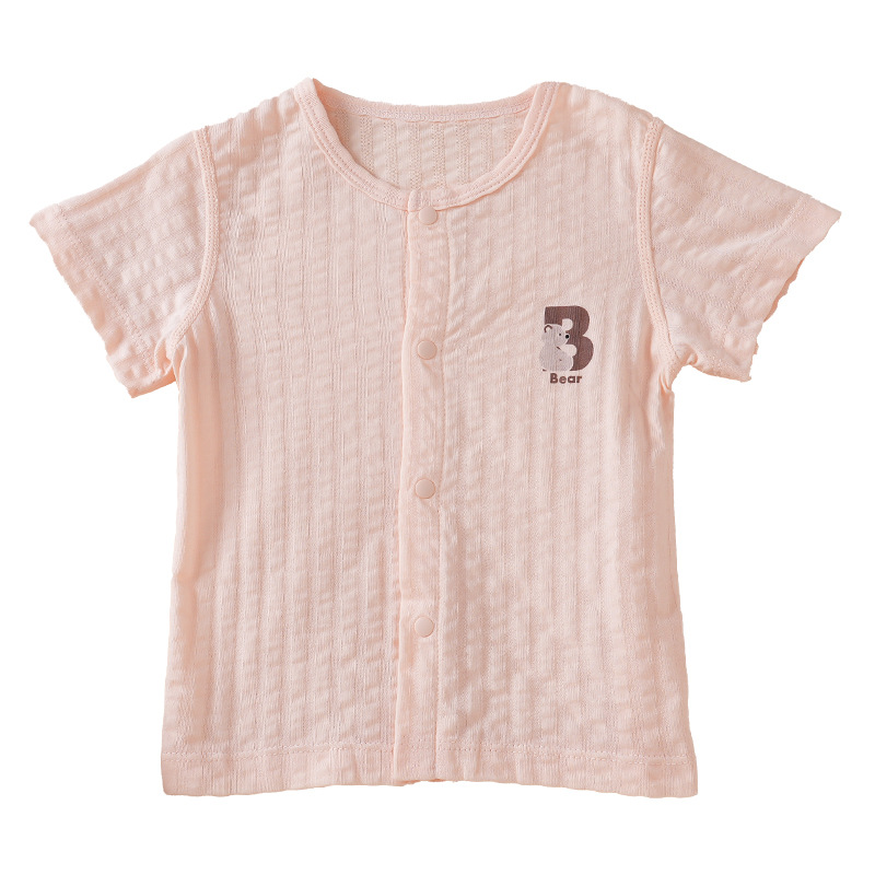 Bebé recién nacido de manga corta verano delgado mujer bebé transpirable media manga hebilla algodón top aire acondicionado ropa para dormir