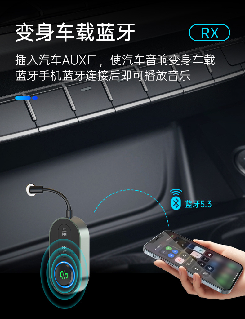 New Bluetooth Receiver and Transmitter 2-in-1 GT86 with Cable for Car AUX, Airplane, TV, Wireless Transmission 1-to-2