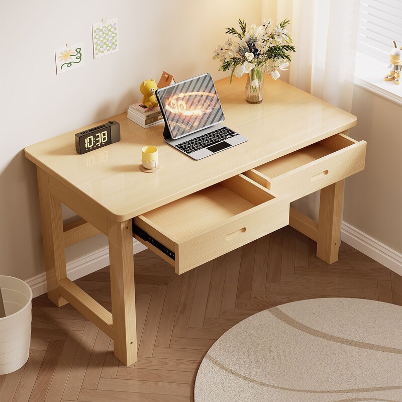 Solid Wood Desk, Study Table, Computer Desk, Modern Simple Student Desk and Chair Set, Small Table, Desk with Drawers