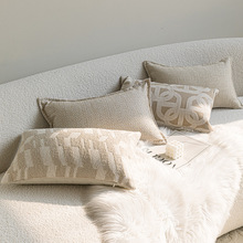 现代中古风抱枕燕麦色提花腰枕奶油风样板间高级感沙发靠垫长方形