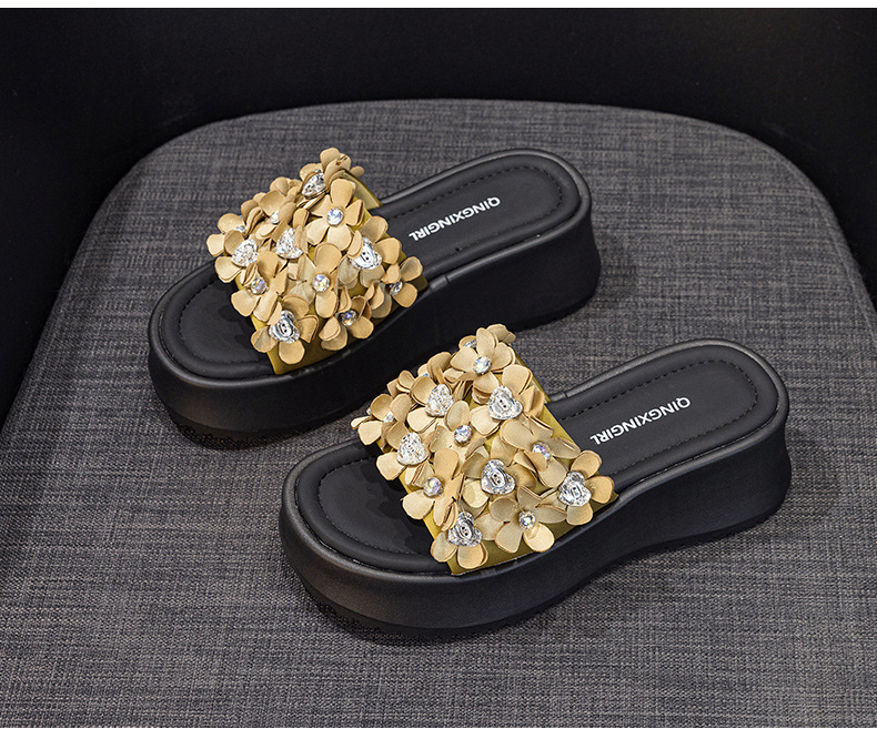 Dép sandal nữ quai chữ V đế dày thời trang — Đen 5076, Vàng 5076 chi tiết 21