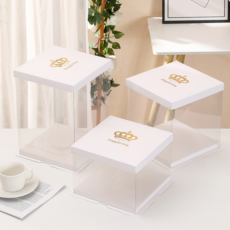 Caja de pastel de cumpleaños caja de embalaje transparente 4 6 8 10 12 pulgadas doble altura red caja de embalaje transparente