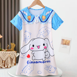 Girls pajamas summer new children's short sleeve princess wind doll collar nightgown big children's cute air conditioning clothing wholesale