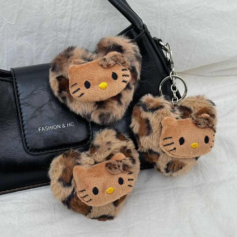 South Korea Dongdaemun High-end Accessories Cute Kt Cat Bag Pendant Vintage Leopard Print Hello Kitty Keychain Pendant for Women