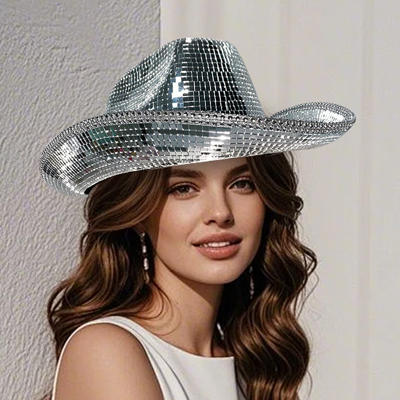 Disco Mosaico Sombrero para el sol Sombrero de pescador láser Disco Fiesta Decoración Espejo Sombrero de vaquero reflectante