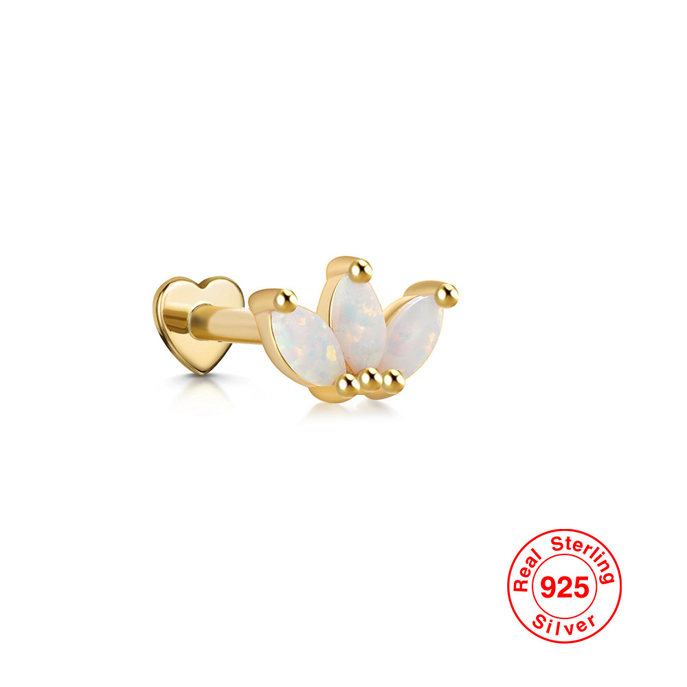 S925 plata esterlina ópalo diamante incrustado en forma de corazón hilo piercing oído hueso Stud Europea y Americana Venta caliente de alta calidad pendientes