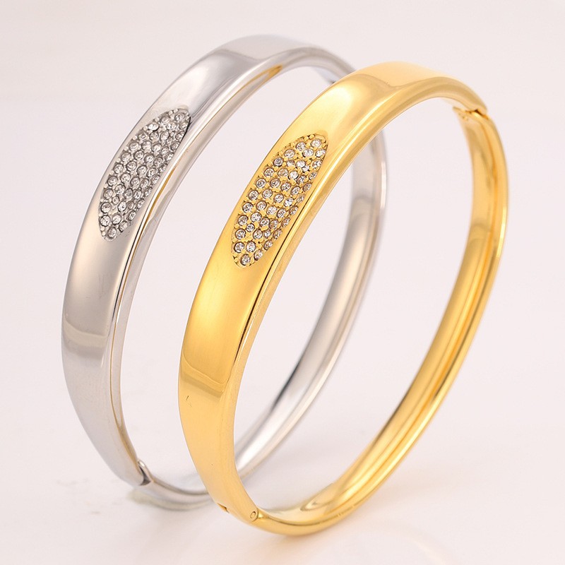 Brazalete de acero inoxidable de alta versión, diseño simple y delicado, diamante elíptico, acero de titanio, joyería, brazalete, joyería