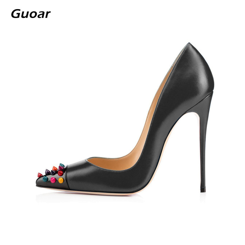 Aliexpress Ebay Amazon Popular Pointed Toe Stitching Colorful Rivets Shallow Mouth 12cm Stiletto Women's Shoes