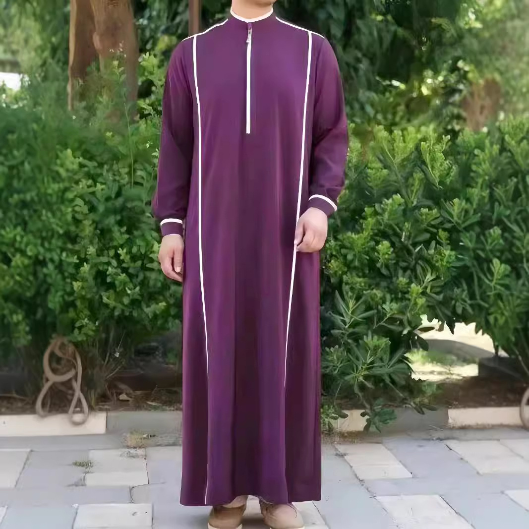 Muslim Fashion Kebaya African-Inspired Men's Long Robe – Traditional Ethnic Style With Modern Comfort, Loose Fit Muslim Thobe For Casual Wear_voghion.com