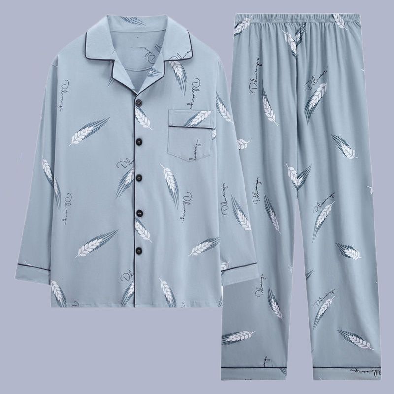 100% algodón pijamas de los hombres de primavera y otoño de manga larga traje de dos piezas más el tamaño suelto de la Juventud de los hombres homewear Delgado