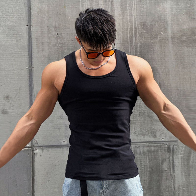 Men's Vest Summer American Slim-fit Sports Solid Color Vest Fitness Men's Trendy Casual Stretch Sleeveless T-shirt Men's Vest Summer American Slim-fit Sports Solid Color Vest Fitness Men's Trendy Casual Stretch Sleeveless T-shirt