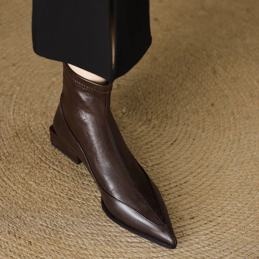 Women's Brown Leather Over The Knee Boots With Chunky Heel_voghion.com