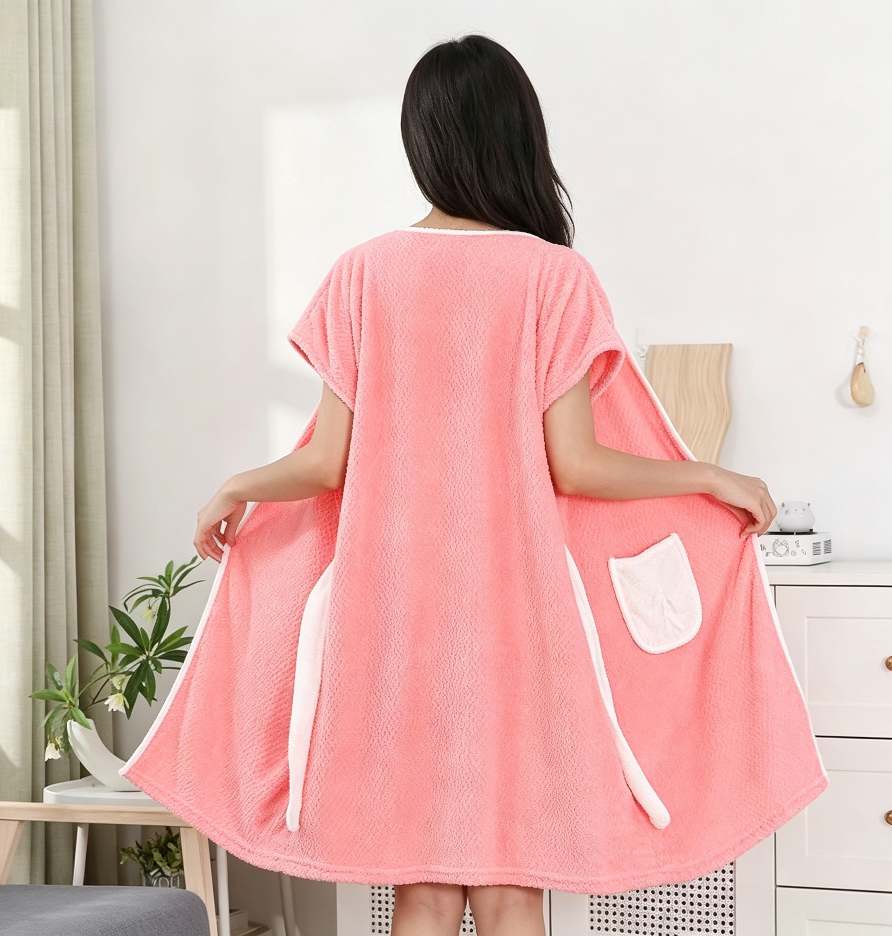 Ananas Desenli Kolsuz Banyo Robası Su Emici Bağlı Havlu Entegre Büyük Boy Mercan Polar Yuxun Sarmalı Yüksek Kaliteli Pijama