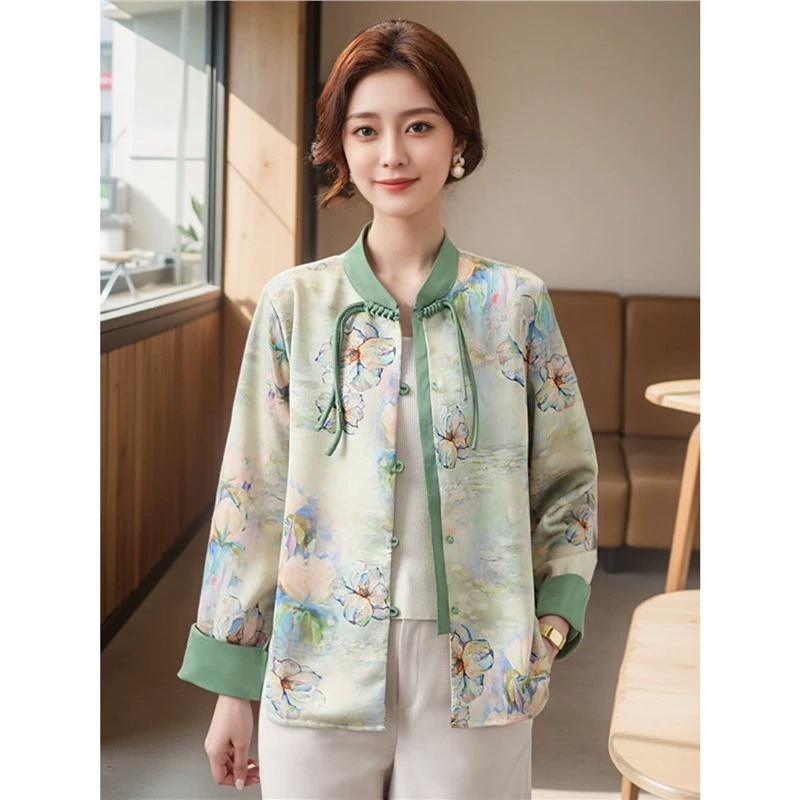 Осенняя куртка для мамы и демисезонный кардиган в китайском стиле, яркий образ для среднего возраста бренд