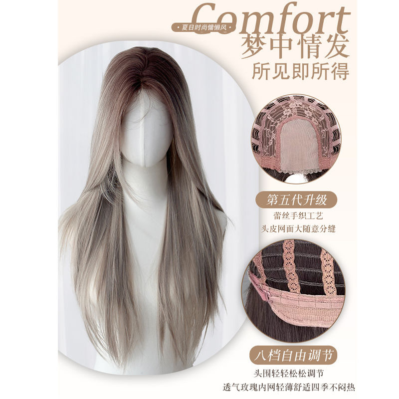 Perucă cu Dantelă Frontală Connie pentru Femei - Păr Lung și Drept cu Gradient Blond, Partă Centrală, Aspect Natural și Fără Cusur