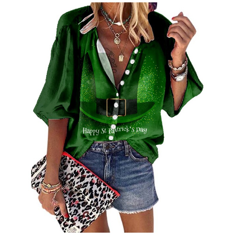 2025 Amazon New Summer Women's Quarter-Sleeved Shirt Clover St. Patrick's Day Women's T-Shirt