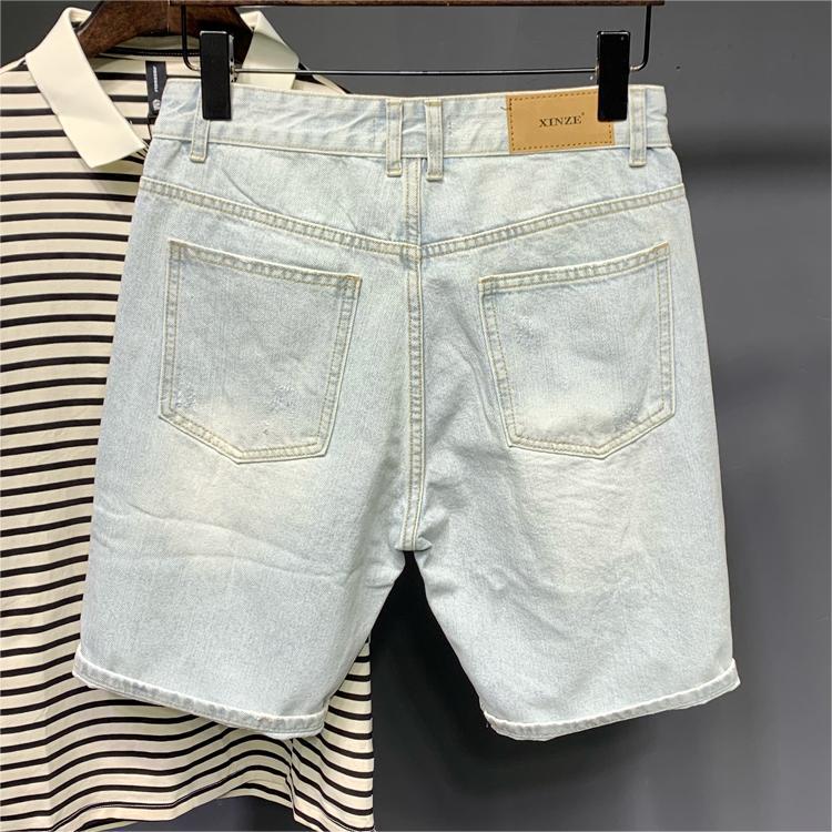 Ripped Five-point Jeans Men's High Street Trendy Brand Light Color Retro Beggar Summer Thin Plagianist Handsome Vibe Style Short Pants