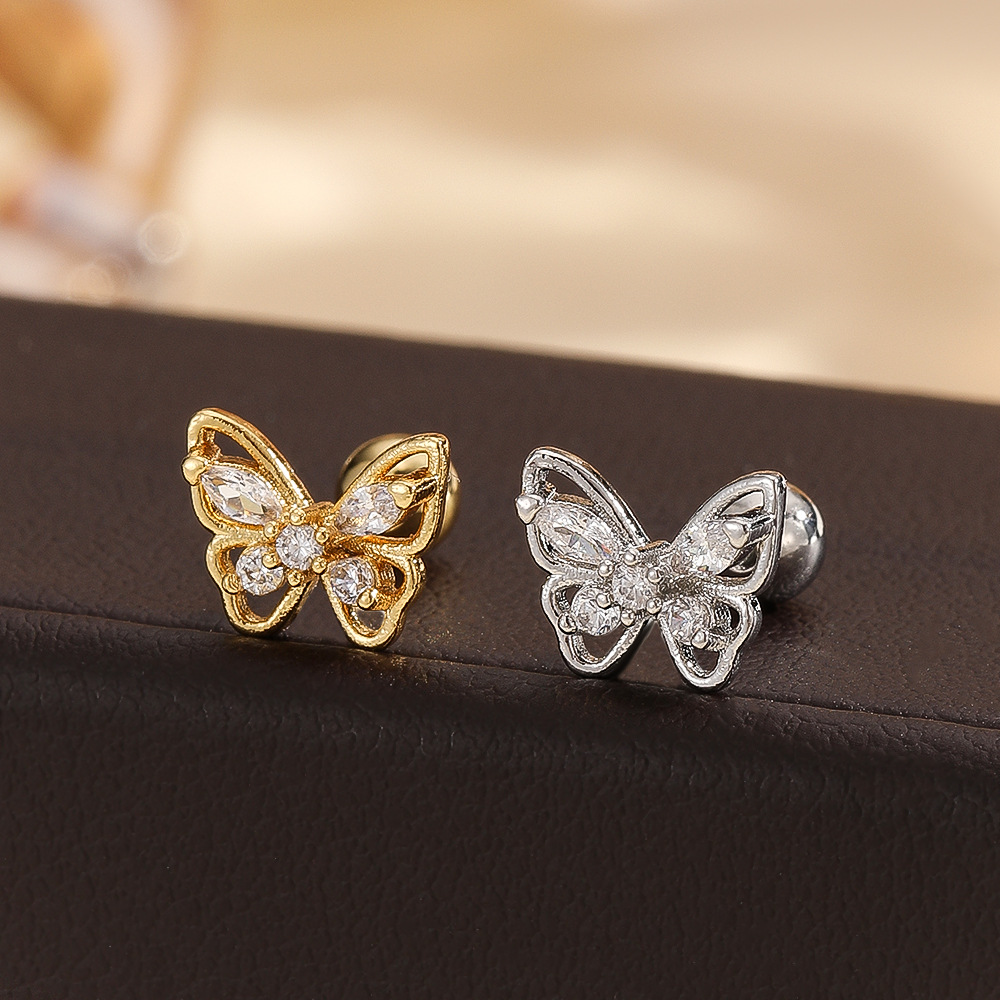 18K Gold Plated CZ Heart Earrings for Women, Micro-Point Planet Cartilage Stud Earring, High-End Trendy Peach Heart Piercing Jewelry detail image 8