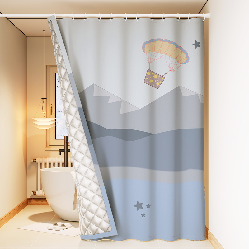 Quilted Curtains, Windproof and Blackout, Thickened Door Curtains, No Punching, Bathroom Bathroom Blocking Partition Curtains