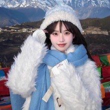 蓝色马海毛围巾女冬季韩系氛围感加厚保暖围脖2025新款高级感披肩